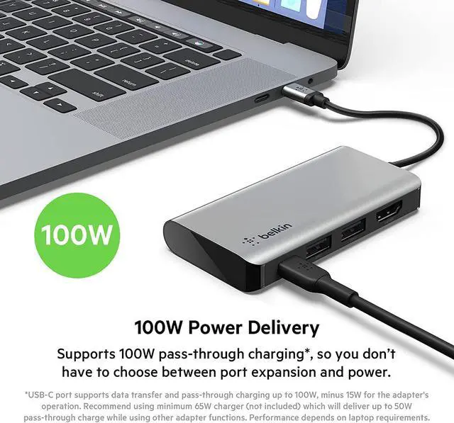Alt view image 5 of 7 - USB C Hub 4-in-1 MultiPort Adapter Dock with 4K HDMI USB-C 100W PD Pass-Through Charging 2 x USB A Ports for MacBook Pro Air iPad Pro XPS and More