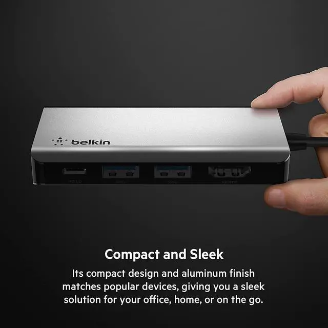 Alt view image 11 of 12 - Belkin USB-C Hub - 4-in-1 Multi-Port Adapter Laptop Docking Station with 4K HDMI, USB-C with 100 Watt Pass-Through Power Delivery, and 2 X USB-A Ports for all your devices