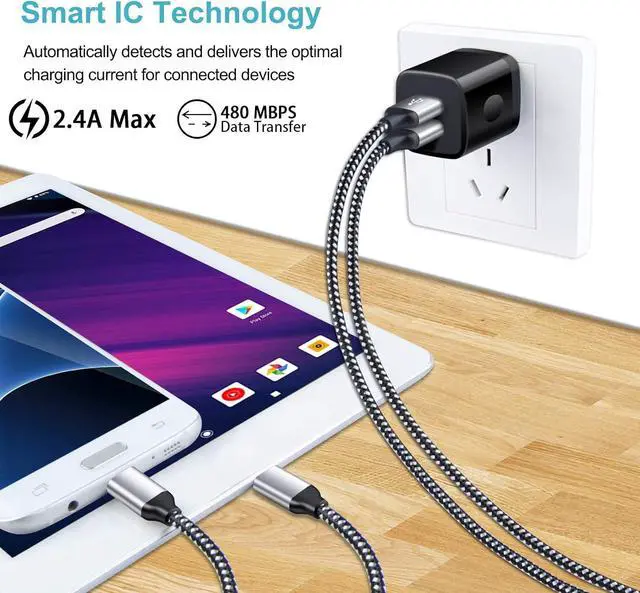 Alt view image 5 of 7 - Android Charger, 2-Pack 2.1A Dual Port USB Charging Block Charger Plug with 6FT Fast Charging Micro USB Cable Phone Chargers Android Cord for Samsung Galaxy S7 S6 S5 J7V J7 J8 Note 5,LG K40 K30 K20 G3