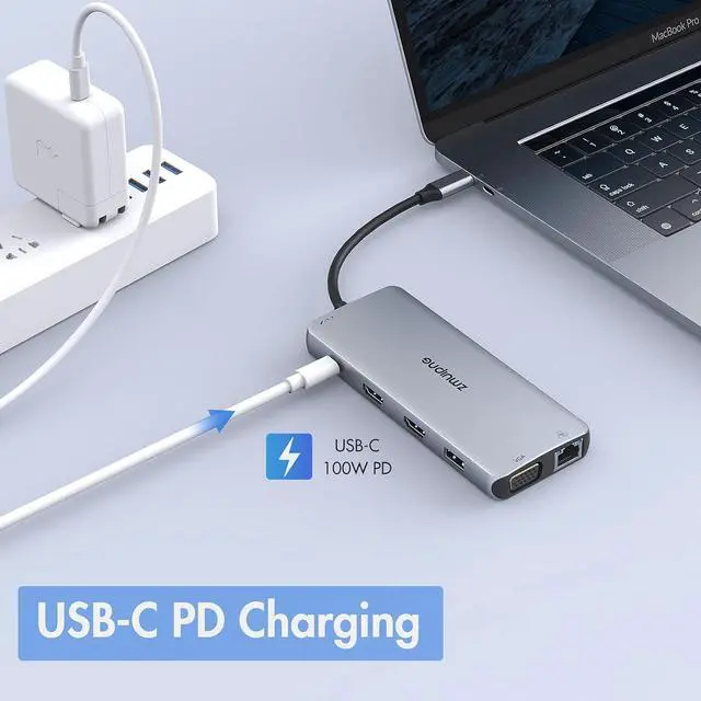 Alt view image 4 of 7 - USB C Docking Station Dual Monitor, 12 in 1 USB C Upgrade 4K Triple Display Docking Station Dual HDMI+VGA, 5G USB3.0,100W PD,Ethernet,4 USB A,Audio for Dell/Surface/HP/Lenovo Laptop