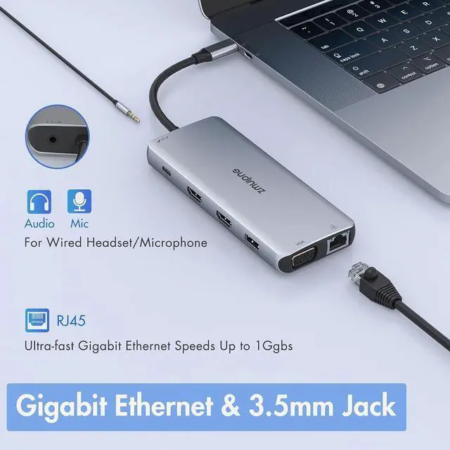 Alt view image 5 of 7 - USB C Docking Station Dual Monitor, 12 in 1 USB C Upgrade 4K Triple Display Docking Station Dual HDMI+VGA, 5G USB3.0,100W PD,Ethernet,4 USB A,Audio for Dell/Surface/HP/Lenovo Laptop