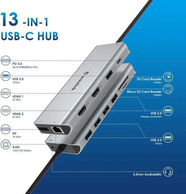 Alt view image 2 of 7 - 12 in 1 Surface Dock Stations , Dock for Surface Pro 3/4/5/6/7/X Surface GO/GO2 Laptop 3 Surface Book2, Mobil Phone, SD, Computer peripherals and More