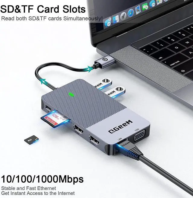 Alt view image 4 of 7 - QGeeM USB 3.0 Docking Station, USB C Hub to HDMI Multiport Adapter,USB Hub Dual HDMI VGA Monitor Triple Display Portable Laptop USB Dock