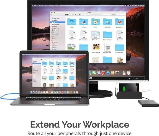 Alt view image 5 of 7 - SABRENT Docking Station for Laptop Dual Monitor, USB C Docking Station USB C Hub USB-C Hub USBC Hub Thunderbolt Dock with HDMI DVI 1080P, Gigabit Ethernet, 4 USB Ports, 2 Fast Charging 2.4A, Audio