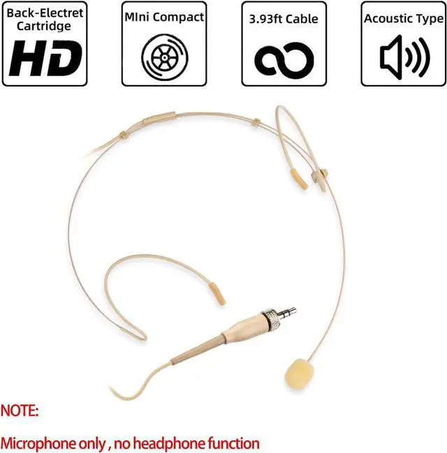 Alt view image 2 of 7 - Microphone Headset Headworn Earset Over Ear Hanging Mic for Sennheiser Wireless System Bodypack Transmitter, Ideal for Lectures, Live Performance, Theater, Podcasts Beige