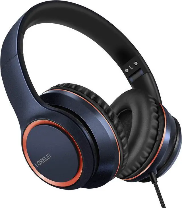 Main image of LORELEI X8 Over-Ear Wired Headphones with Microphone with 1.45m-Tangle-Free Nylon Line&3.5mm Plug,Lightweight Foldable & Portable Headphones for Smartphone,Tablet,Computer,Mp3/4(Dark Blue)