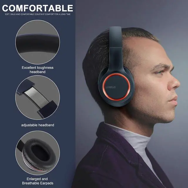 Alt view image 2 of 7 - LORELEI X8 Over-Ear Wired Headphones with Microphone with 1.45m-Tangle-Free Nylon Line&3.5mm Plug,Lightweight Foldable & Portable Headphones for Smartphone,Tablet,Computer,Mp3/4(Dark Blue)