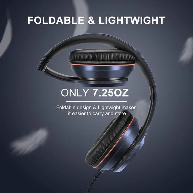 Alt view image 4 of 7 - LORELEI X8 Over-Ear Wired Headphones with Microphone with 1.45m-Tangle-Free Nylon Line&3.5mm Plug,Lightweight Foldable & Portable Headphones for Smartphone,Tablet,Computer,Mp3/4(Dark Blue)