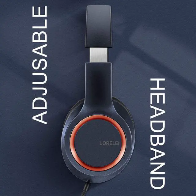 Alt view image 5 of 7 - LORELEI X8 Over-Ear Wired Headphones with Microphone with 1.45m-Tangle-Free Nylon Line&3.5mm Plug,Lightweight Foldable & Portable Headphones for Smartphone,Tablet,Computer,Mp3/4(Dark Blue)