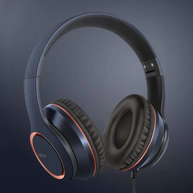Alt view image 6 of 7 - LORELEI X8 Over-Ear Wired Headphones with Microphone with 1.45m-Tangle-Free Nylon Line&3.5mm Plug,Lightweight Foldable & Portable Headphones for Smartphone,Tablet,Computer,Mp3/4(Dark Blue)