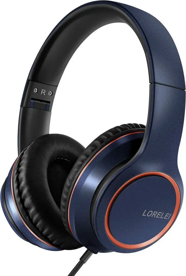 Alt view image 7 of 7 - LORELEI X8 Over-Ear Wired Headphones with Microphone with 1.45m-Tangle-Free Nylon Line&3.5mm Plug,Lightweight Foldable & Portable Headphones for Smartphone,Tablet,Computer,Mp3/4(Dark Blue)