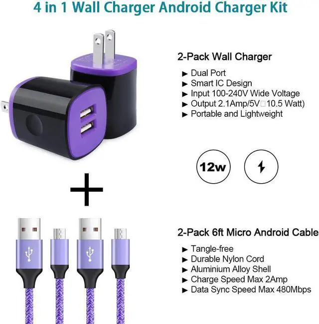 Alt view image 3 of 7 - Android Wall Charger Fast Charging Cable Micro USB Cord Compatible for LG Stylo 3 Plus/2 V, K50 S/K40 S/K30/K20 V/K10/K9/K8/K7/K4, V10/Q6/G4/G3/Q60/W30/W10, Stylus 3/2 Plus, G Vista 2