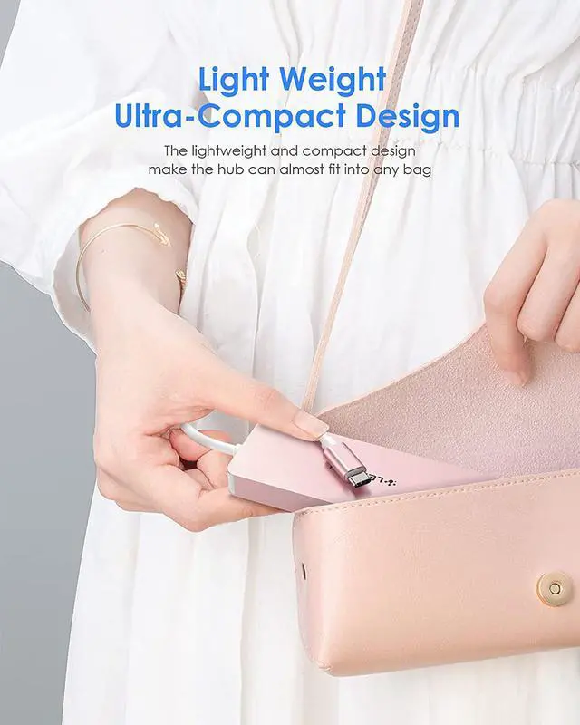 Alt view image 6 of 7 - LENTION USB C Hub with 3 USB 3.0 & SD/Micro SD Card Reader Compatible 2022-2016 MacBook Pro, New Mac Air/iPad Pro/Surface, More, Stable Driver Certified Type C Adapter (CB-C15, Rose Gold)