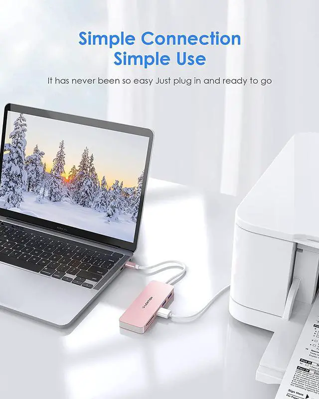 Alt view image 7 of 7 - LENTION USB C Hub with 3 USB 3.0 & SD/Micro SD Card Reader Compatible 2022-2016 MacBook Pro, New Mac Air/iPad Pro/Surface, More, Stable Driver Certified Type C Adapter (CB-C15, Rose Gold)