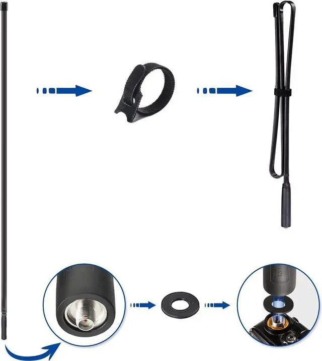 Alt view image 2 of 7 - Bingfu Dual Band VHF UHF 136-520MHz 42.5 inch Foldable CS Tactical SMA Female Ham Radio Antenna for Kenwood Wouxun Baofeng BF-F8HP UV-5R UV-82 BF-888S GT-3 Handheld Ham Two Way Radio Walkie Talkie