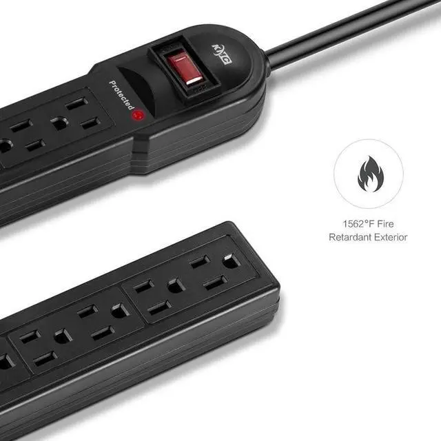Alt view image 5 of 7 - KMC 6-Outlet Surge Protector Power Strip 4-Pack, Overload Protection, 2-Foot Cord, 600 Joule