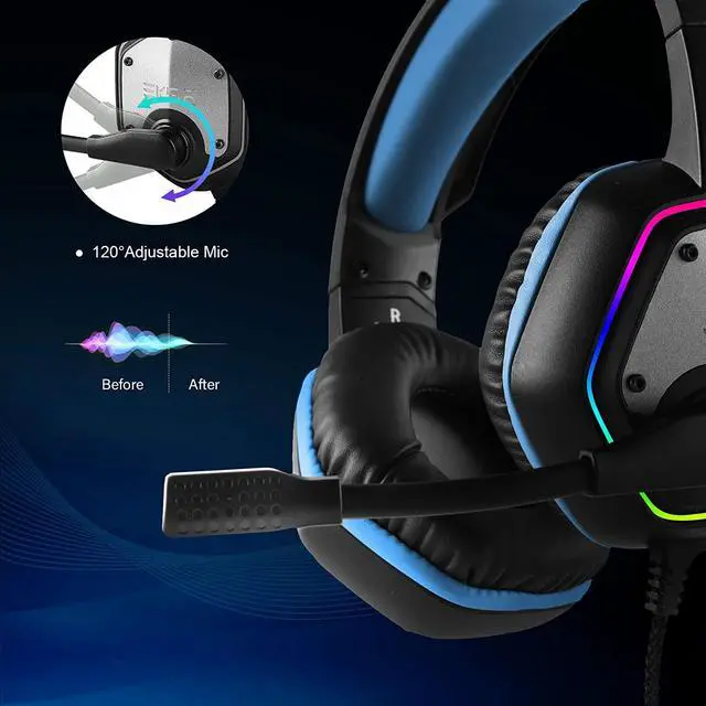 Alt view image 3 of 7 - EKSA E1000 Gaming Headset, Computer Headphones with Noise Canceling Mic & RGB Light, 7.1 Surround Sound, Compatible with PC, PS4 PS5 Console, Laptop (Blue)