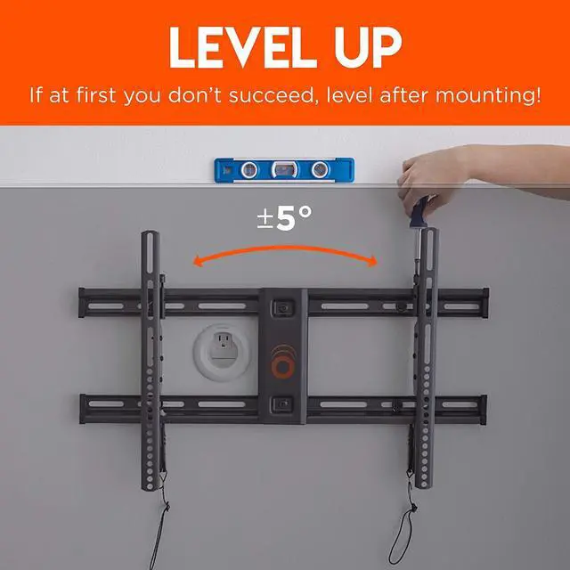 Alt view image 4 of 7 - Wall Mount Bracket for TVs Up to 90" - Low Profile Design Holds TV Only 2.25" from Wall - Fast Install with Template & You Can Level After Mounting - Pull Strings for Easy Cable Access