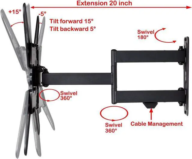 Alt view image 3 of 7 - VideoSecu ML531BE2 TV Wall Mount kit with Free Magnetic Stud Finder and HDMI Cable for Most 26-55 TV and New LED UHD TV up to 60 inch 400x400 Full Motion with 20 inch Articulating Arm WT8