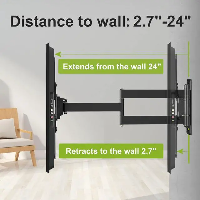 Alt view image 2 of 6 - USX MOUNT Full Motion TV Wall Mount Fits for Most 26-55 Inch TVs 24" Extension Arm with Swivel Articulating Arm Rotation & Tilt, Corner Center Design TV Mount Bracket MAX VESA 400x400mm and 88lbs