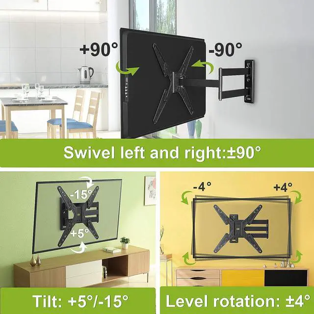 Alt view image 3 of 6 - USX MOUNT Full Motion TV Wall Mount Fits for Most 26-55 Inch TVs 24" Extension Arm with Swivel Articulating Arm Rotation & Tilt, Corner Center Design TV Mount Bracket MAX VESA 400x400mm and 88lbs