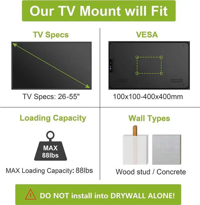 Alt view image 5 of 6 - USX MOUNT Full Motion TV Wall Mount Fits for Most 26-55 Inch TVs 24" Extension Arm with Swivel Articulating Arm Rotation & Tilt, Corner Center Design TV Mount Bracket MAX VESA 400x400mm and 88lbs
