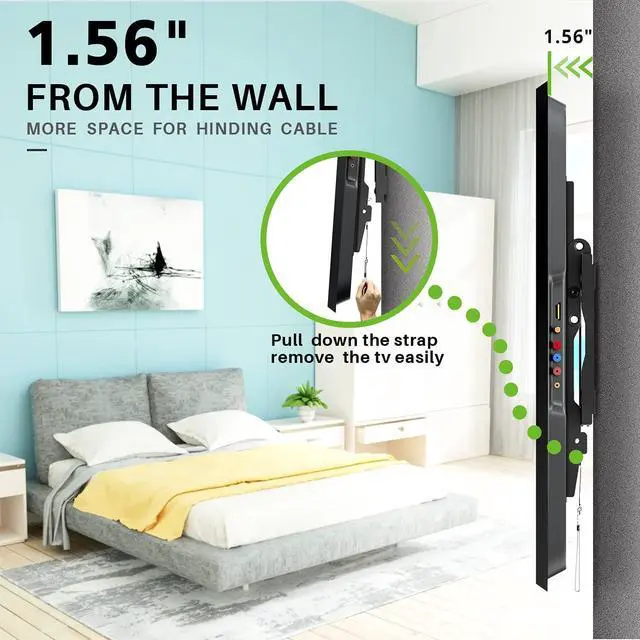 Alt view image 3 of 3 - Tilting TV Wall Mount Low Profile for Most 26-60" Flat Screen LED, LCD, Curved TVs, Tilt TV Mount Bracket VESA 400x400mm- Holds Up to 99lbs, Easily Lock and Release to Mount on 12" or 16" Stud