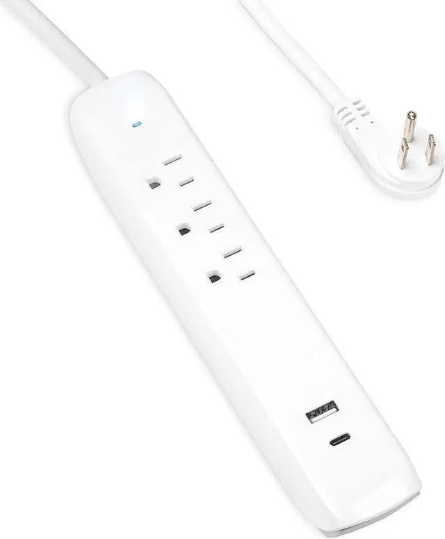 Main image of IRON FORGE CABLE Surge Protector Power Strip 3 Outlets with (USB A & USB C), Flat Plug 6 Ft Long Extension Cord 13A/1625W, ETL Listed - White