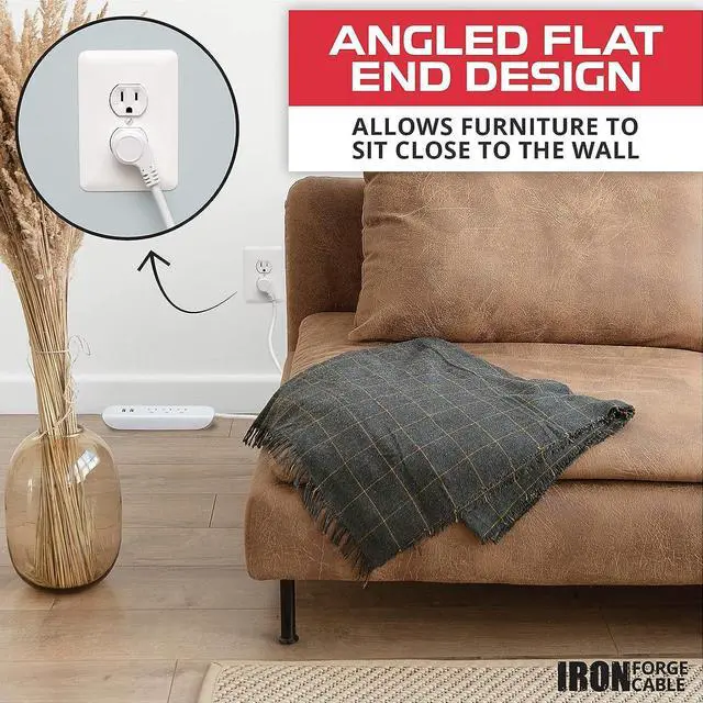 Alt view image 5 of 5 - IRON FORGE CABLE Surge Protector Power Strip 3 Outlets with (USB A & USB C), Flat Plug 6 Ft Long Extension Cord 13A/1625W, ETL Listed - White