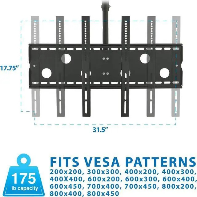 Alt view image 3 of 7 - Mount-It Ceiling TV Mount For 32 37 40 42 43 50 55 60 65 70 Inch Flat Panel Televisions, Articulating Hanging Swivel TV Pole Bracket Adjustable Height 175 Pound Capacity, Black (MI-501B), Single