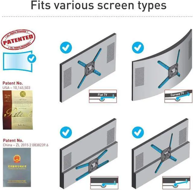 Alt view image 4 of 16 - barkan long tv wall mount, 13-65 inch full motion articulating - 4 movement flat/curved screen bracket, holds up to 79lbs, extremely extendable, fits led oled lcd