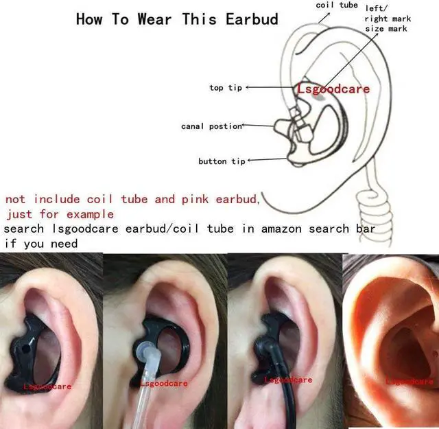 Alt view image 6 of 7 - Lsgoodcare 20Pcs Replacement Earmold Earbud Right Ear for Two Way Radio Acoustic Coil Tube Earpiece - Silicone Walkie Talkie Earmould Ear Buds Black Medium Soft Ear Piece