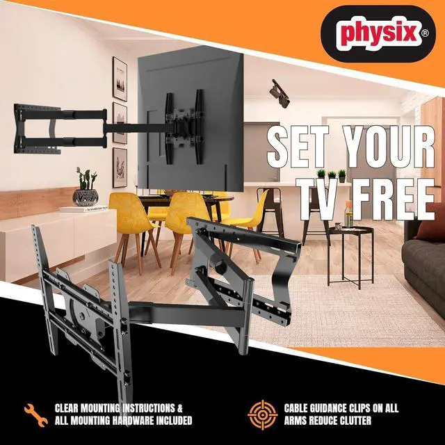 Alt view image 3 of 7 - Physix 2100 Long arm TV Wall Mount for 32-75 Inch Screens Extra Long Extension up to 40 Inch Heavy-Duty TV Mount Holds up to 88 lbs Full-Motion, Swivels up to 180° Max. VESA 600x400, Black