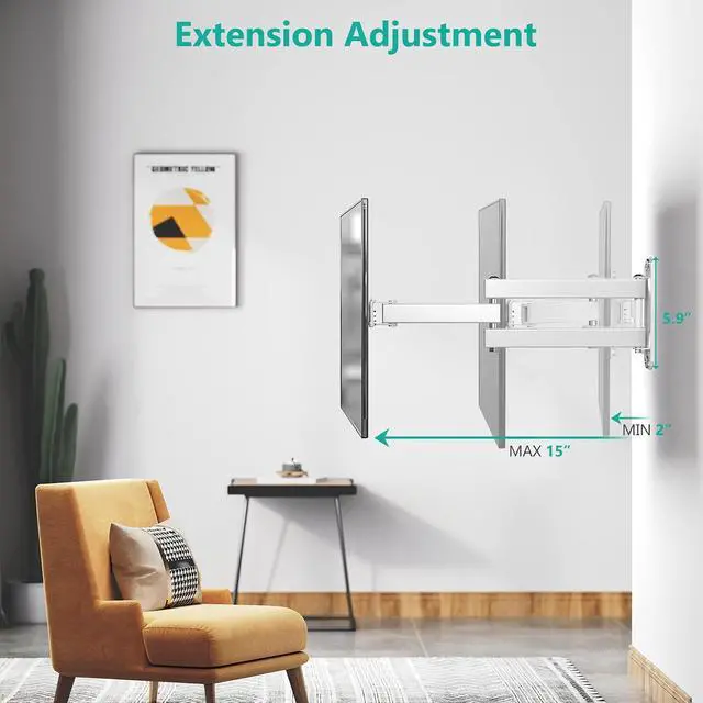Alt view image 5 of 7 - WALI TV Wall Mount Articulating LCD Monitor Full Motion 15 inch Extension Arm Tilt Swivel for Most 13 to 32 inch LED TV Flat Panel Screen with Mounting Holes up to 100x100mm (1330LM-W), White