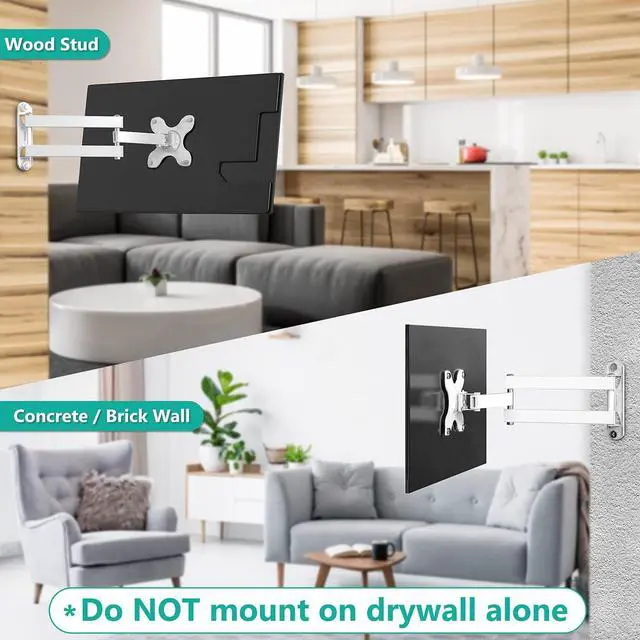 Alt view image 7 of 7 - WALI TV Wall Mount Articulating LCD Monitor Full Motion 15 inch Extension Arm Tilt Swivel for Most 13 to 32 inch LED TV Flat Panel Screen with Mounting Holes up to 100x100mm (1330LM-W), White