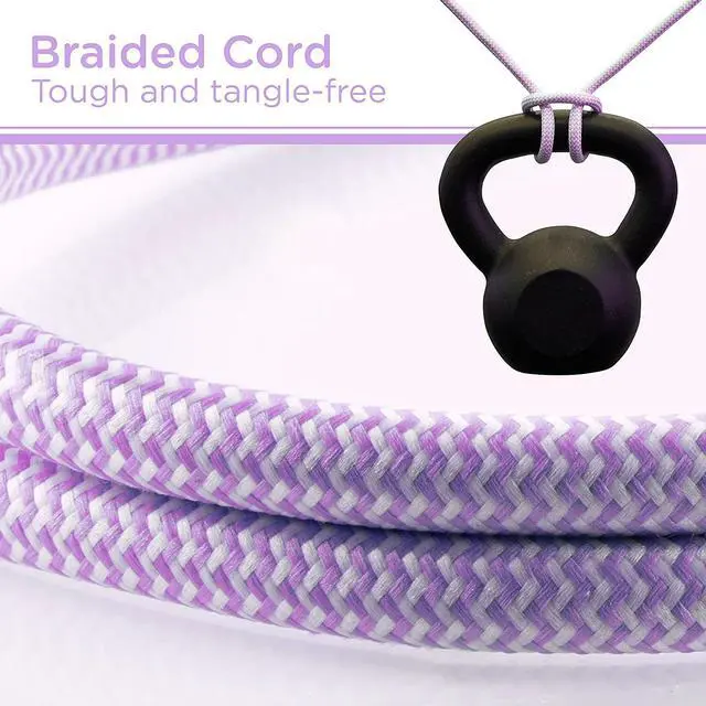 Alt view image 4 of 6 - Cordinate 6-Outlet Surge Protector, Power Strip, Flat Plug, Braided Cord, Decorative, 3 ft Power Cord, Wall Mount, Tangle-Free, Warranty, Lavender, 41639