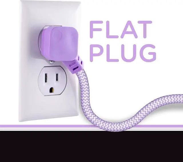 Alt view image 5 of 6 - Cordinate 6-Outlet Surge Protector, Power Strip, Flat Plug, Braided Cord, Decorative, 3 ft Power Cord, Wall Mount, Tangle-Free, Warranty, Lavender, 41639