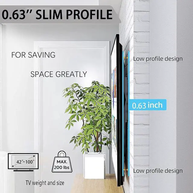 Alt view image 3 of 7 - Fixed TV Wall Mounts- Low Profile TV Bracket Mounts for Most 42-100" LED/LCD Flat Screen TVs, 0.63''Ultra Slim, Max.VESA 800X600, Up to 220lbs Capacity