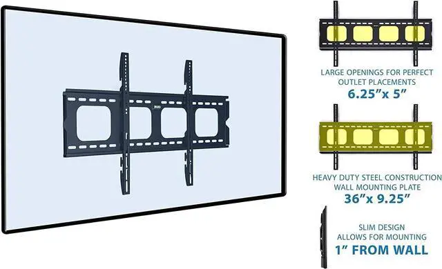 Alt view image 2 of 7 - Mount-It! Low-Profile TV Mount | Flush Large TV Wall Mount | Slim Fixed TV Mount for 42-70 in. Screen TVs | VESA Compatibility up to 850x450 | 220 lbs Capacity