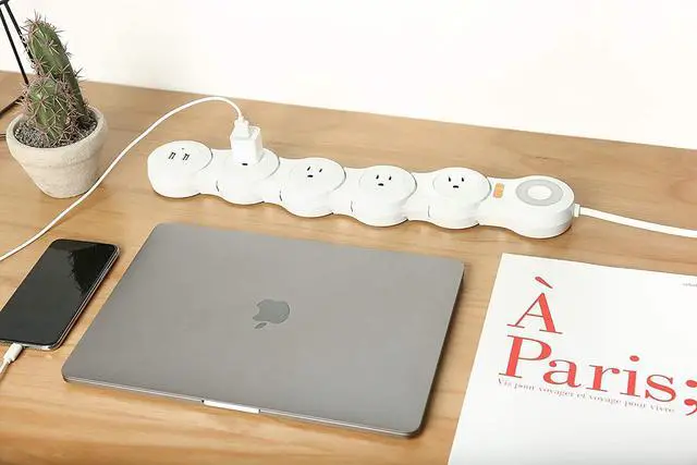 Alt view image 2 of 7 - Flexible Surge Protector Power Strip, 6 Feet Long Cord 4 Outlets 2 USB 10V/13amp Flat Plug with Overload Protection Extension Cord,Suitable for Home Office Travel,White