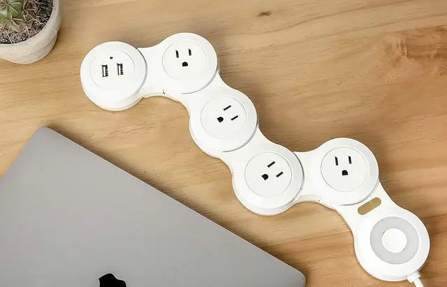 Alt view image 3 of 7 - Flexible Surge Protector Power Strip, 6 Feet Long Cord 4 Outlets 2 USB 10V/13amp Flat Plug with Overload Protection Extension Cord,Suitable for Home Office Travel,White