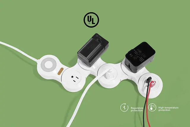 Alt view image 5 of 7 - Flexible Surge Protector Power Strip, 6 Feet Long Cord 4 Outlets 2 USB 10V/13amp Flat Plug with Overload Protection Extension Cord,Suitable for Home Office Travel,White