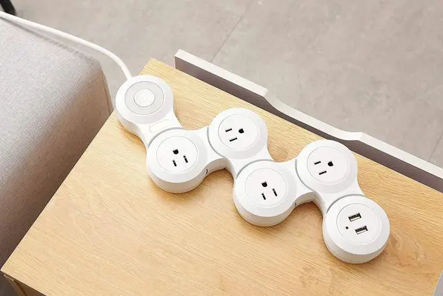 Alt view image 7 of 7 - Flexible Surge Protector Power Strip, 6 Feet Long Cord 4 Outlets 2 USB 10V/13amp Flat Plug with Overload Protection Extension Cord,Suitable for Home Office Travel,White