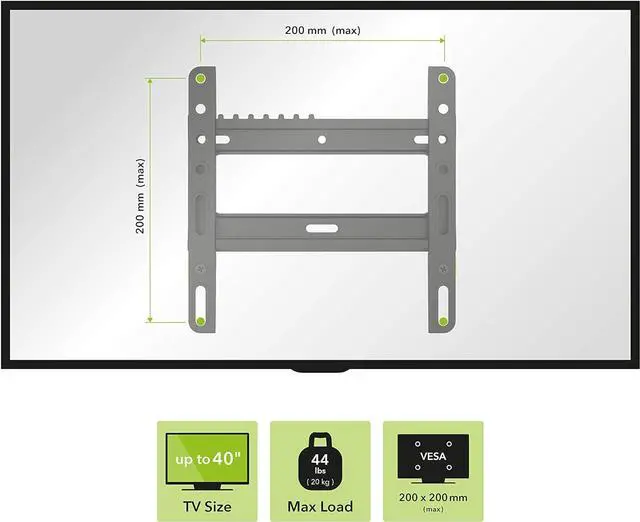 Alt view image 3 of 7 - AVF EL200B-A Flat to Wall Low Profile TV Mount Black, for Most 25, 28, 30, 32, 37, 39, 40 TV or Monitor, Universal Wall Mounting Bracket, VESA 50x50 to 200x200, Easy to Install