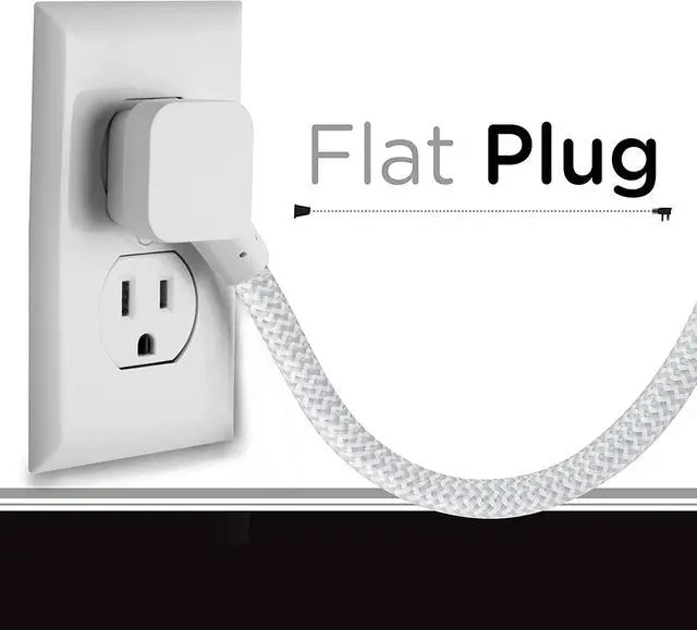 Alt view image 5 of 7 - Cordinate 3 Outlet Power Strip Surge Protector Indoor Extension Cord 16 Gauge 10 Ft 3 Prong Braided Extension Cords Flat Extension Cord ETL Listed White 37914