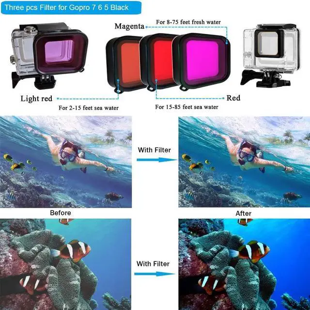 Alt view image 2 of 7 - 68-in-1 Accessory Kit for GoPro Hero 7 6 5 Black GoPro7 Action Camera Filter Frame Waterproof Housing Case Bundle 60A