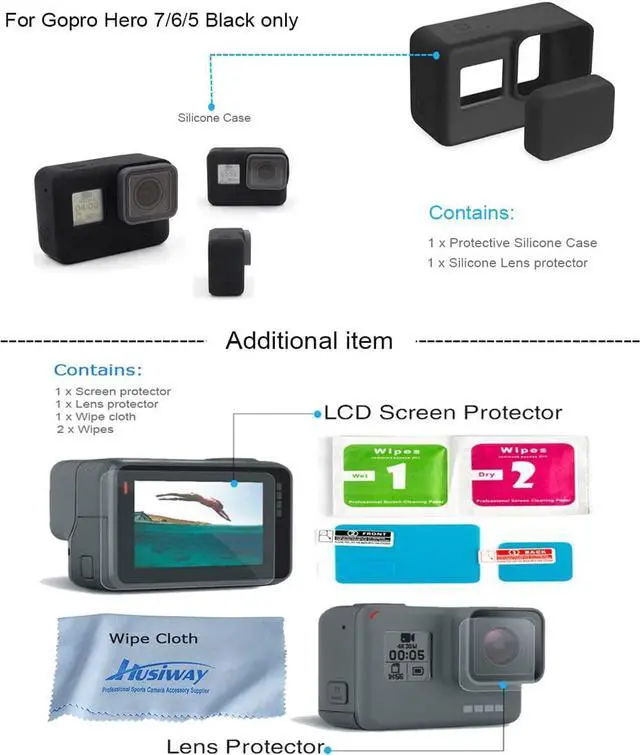 Alt view image 5 of 7 - 68-in-1 Accessory Kit for GoPro Hero 7 6 5 Black GoPro7 Action Camera Filter Frame Waterproof Housing Case Bundle 60A