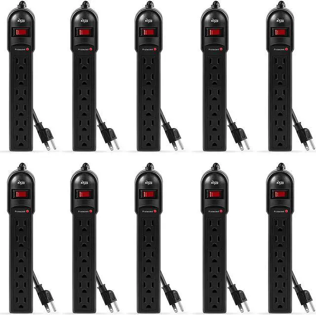 Main image of 6-Outlet Surge Protector Power Strip 10-Pack, 735 Joules, Overload Protection, 2-Foot Cord