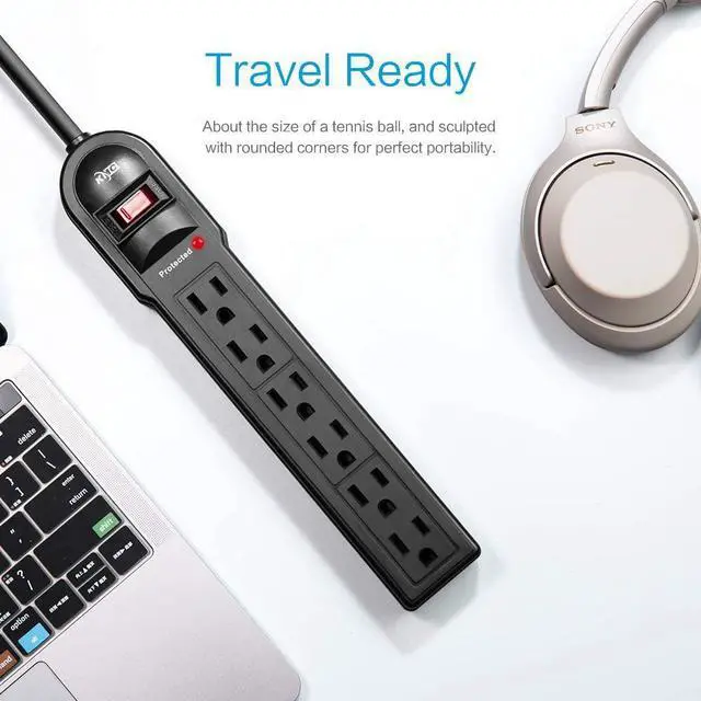 Alt view image 2 of 7 - 6-Outlet Surge Protector Power Strip 10-Pack, 735 Joules, Overload Protection, 2-Foot Cord