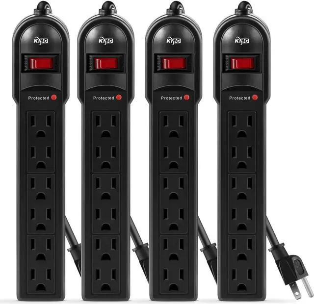 Main image of KMC 6-Outlet Surge Protector Power Strip 4-Pack, Overload Protection, 2-Foot Cord, 600 Joule